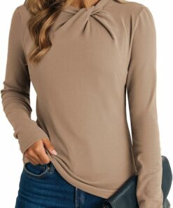 Khaki Mock Neck Twist Knot Top PA13