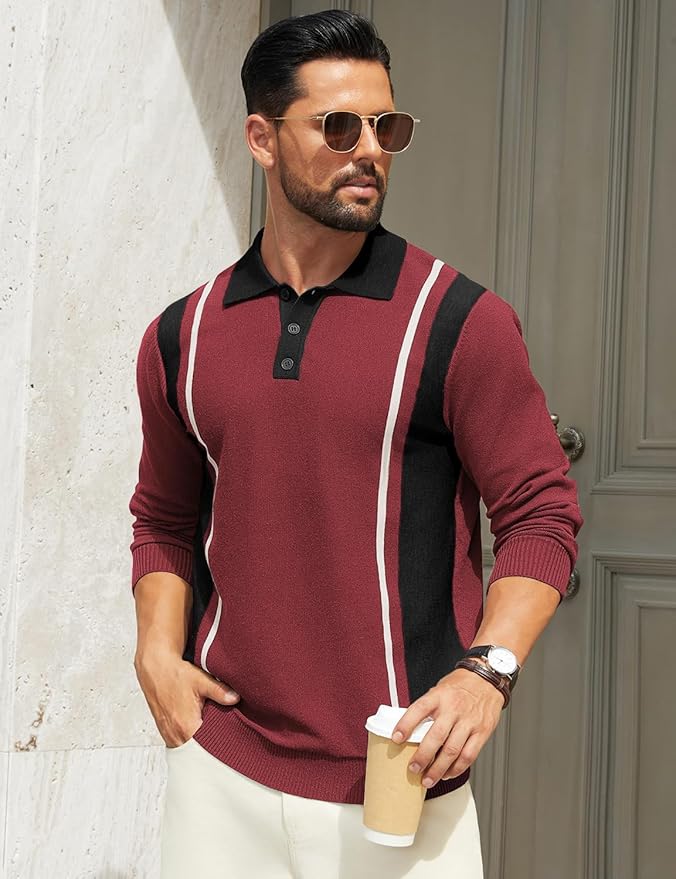 Men's Collared Knit Lightweight Sweater PA47 - Image 2