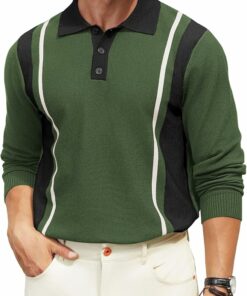 Men's Vintage Striped Polo Sweater PA48