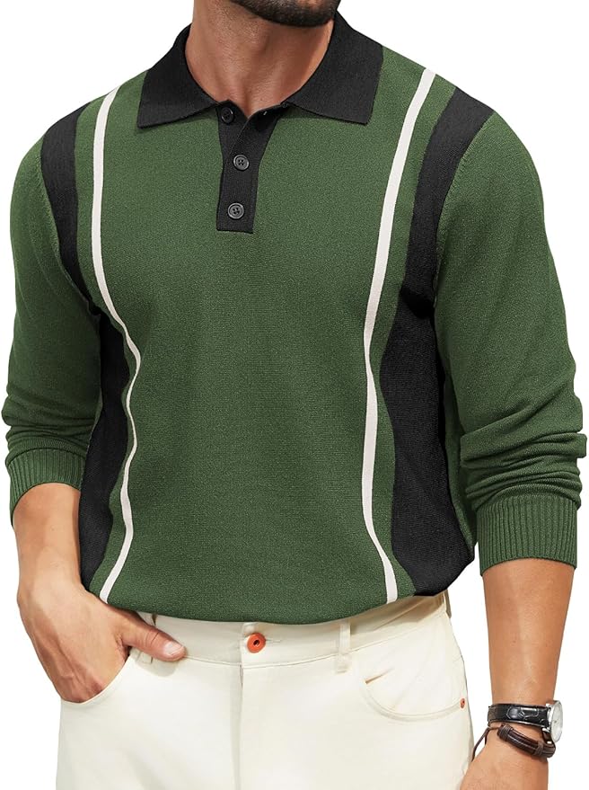 Men's Vintage Striped Polo Sweater PA48