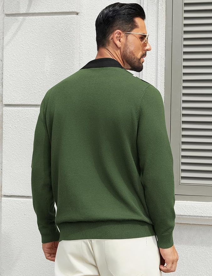 Men's Vintage Striped Polo Sweater PA48 - Image 2