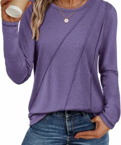 Purple Pleated Crew Neck Tee PA17