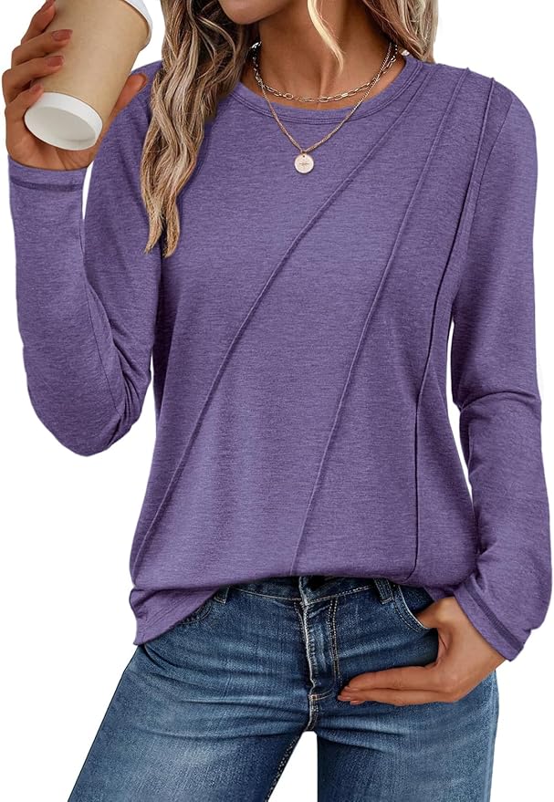 Purple Pleated Crew Neck Tee PA17