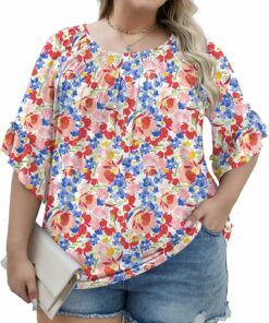 Red Blue Floral Tunic Top PA32