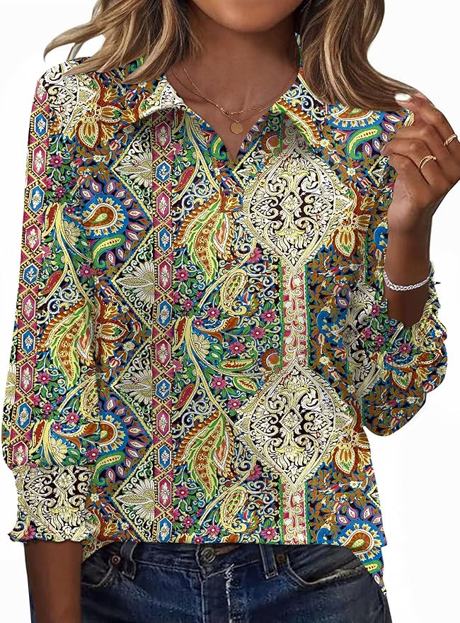 Vintage Boho Collared Top PA9